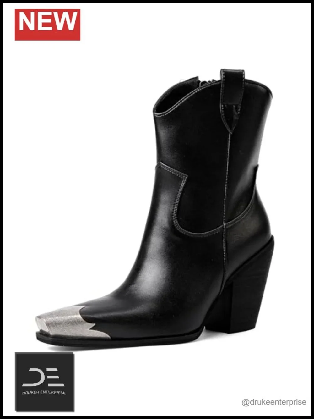 Cowgirl Ankle Boots for Women Engraved Steel Toe Stacked Block Heels Western